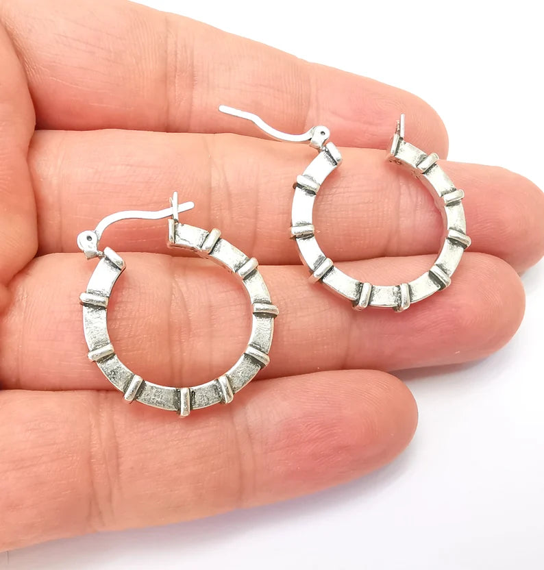 Silver Hoop Earrings, Antique Silver Plated Hoop Earring, Findings (29mm) G33792