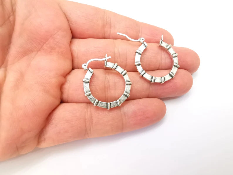 Silver Hoop Earrings, Antique Silver Plated Hoop Earring, Findings (29mm) G33792