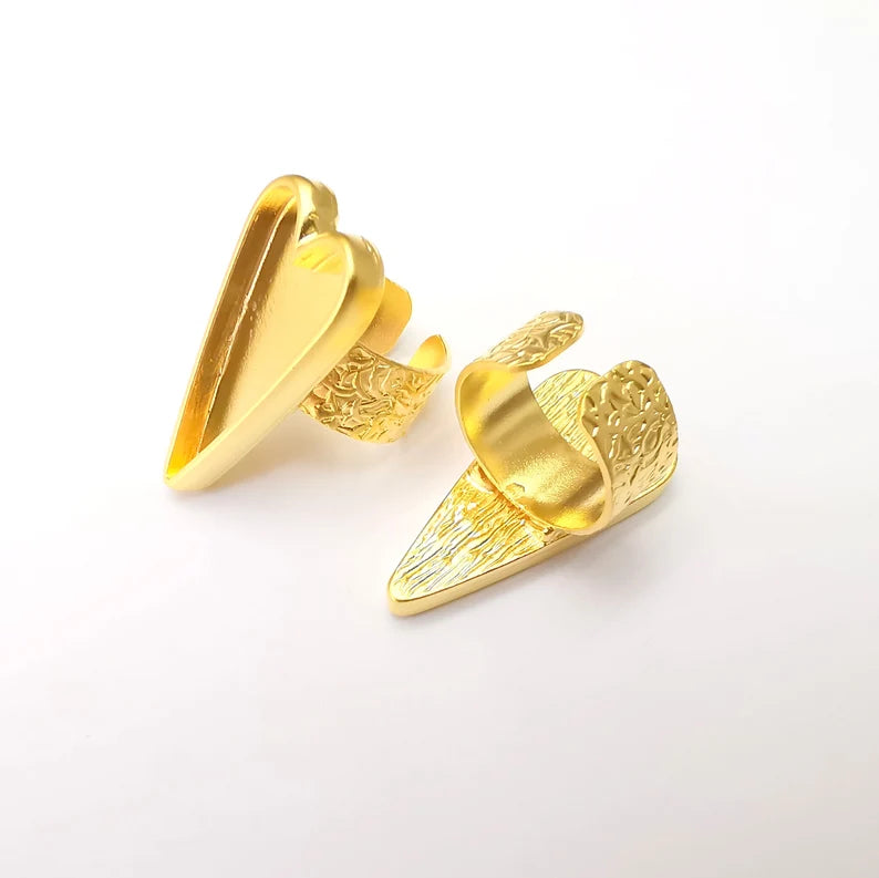 Heart Ring Blank Settings, Cabochon Mounting, Adjustable Gold Plated Resin Ring Base, Inlay Ring, Mosaic Epoxy Bezel Ring (34x15mm) G33795