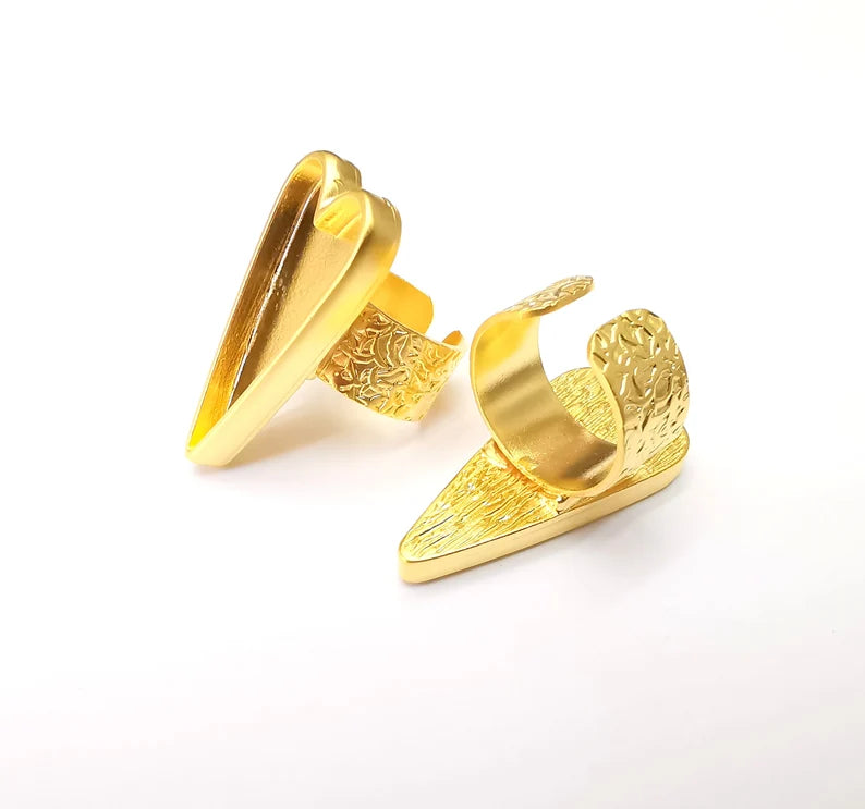 Heart Ring Blank Settings, Cabochon Mounting, Adjustable Gold Plated Resin Ring Base, Inlay Ring, Mosaic Epoxy Bezel Ring (34x15mm) G33795