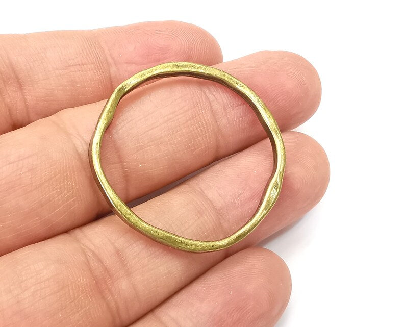 2 Round Circle Jewelry Findings Antique Bronze Plated Organic Shape Pendant (36mm) G33806
