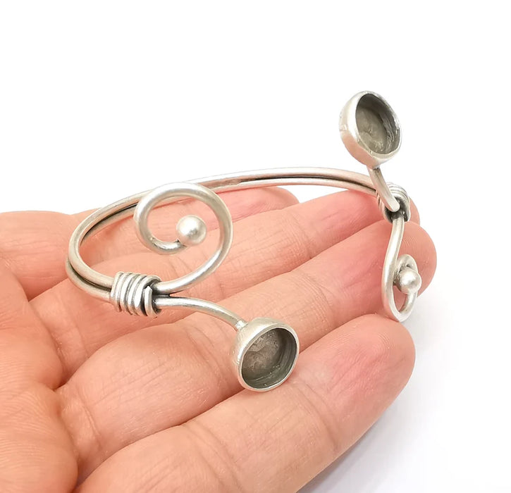 Wire Bracelet Bezel Cuff Blank Resin Mountings Cabochon Base Settings Antique Silver Plated Brass Adjustable Bracelet Bezel (10mm) G33712