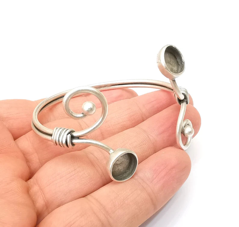 Wire Bracelet Bezel Cuff Blank Resin Mountings Cabochon Base Settings Antique Silver Plated Brass Adjustable Bracelet Bezel (10mm) G33712