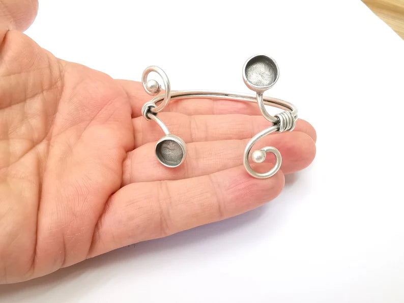 Wire Bracelet Bezel Cuff Blank Resin Mountings Cabochon Base Settings Antique Silver Plated Brass Adjustable Bracelet Bezel (10mm) G33712
