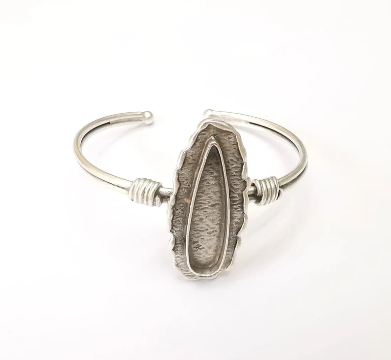 Bracelet Bezel Cuff Blank Resin Mountings Cabochon Base Settings Antique Silver Plated Brass Adjustable Bracelet Bezel (33x8mm) G33714