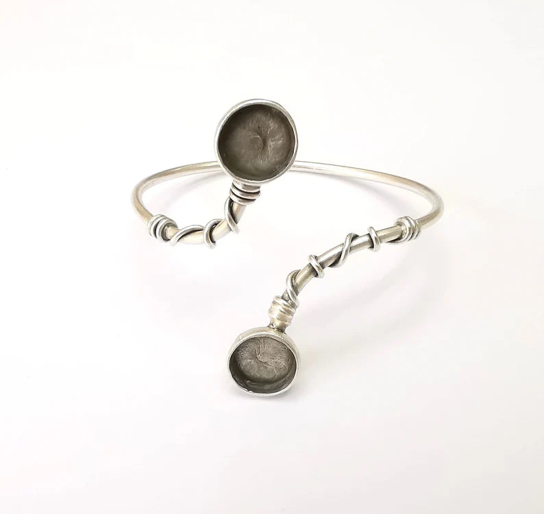 Wire Bracelet Bezel Cuff Blank Resin Mountings Cabochon Base Settings Antique Silver Plated Brass Adjustable Bracelet Bezel (12mm) G33717