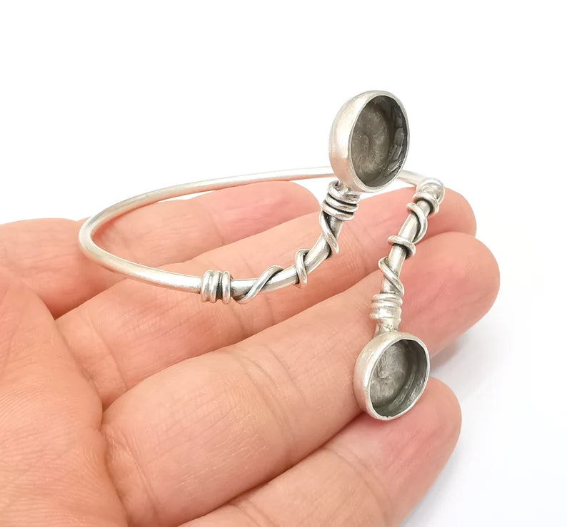 Wire Bracelet Bezel Cuff Blank Resin Mountings Cabochon Base Settings Antique Silver Plated Brass Adjustable Bracelet Bezel (12mm) G33717