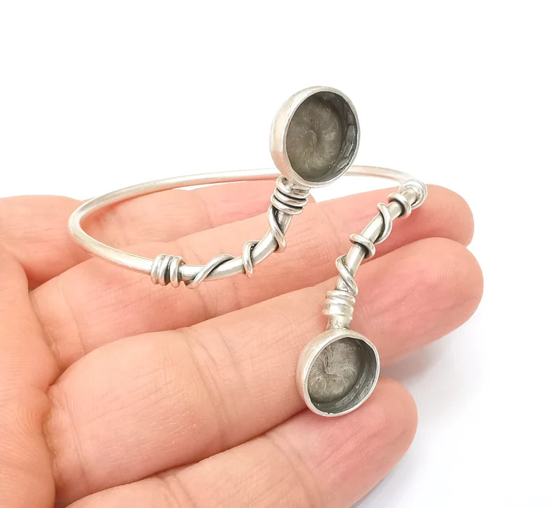 Wire Bracelet Bezel Cuff Blank Resin Mountings Cabochon Base Settings Antique Silver Plated Brass Adjustable Bracelet Bezel (12mm) G33717