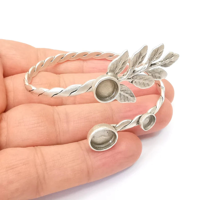 Leaf Bracelet Bezel Cuff Blank Resin Mountings Cabochon Base Setting Antique Silver Plated Brass Adjustable Bracelet Bezel (6,8,10mm) G33719