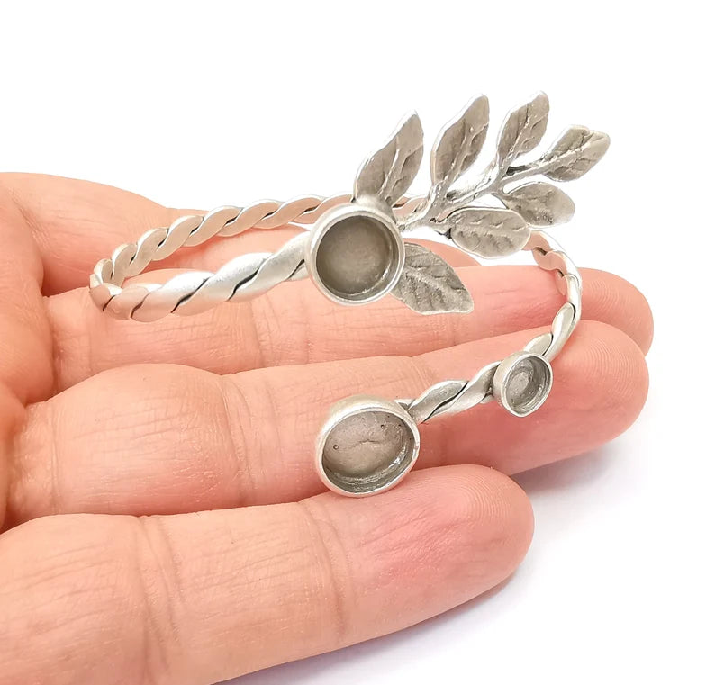 Leaf Bracelet Bezel Cuff Blank Resin Mountings Cabochon Base Setting Antique Silver Plated Brass Adjustable Bracelet Bezel (6,8,10mm) G33719