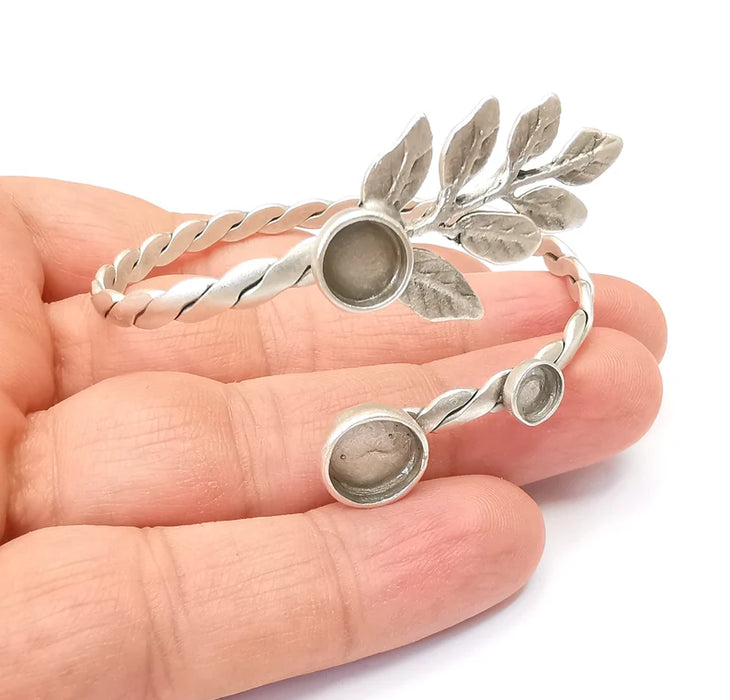 Leaf Bracelet Bezel Cuff Blank Resin Mountings Cabochon Base Setting Antique Silver Plated Brass Adjustable Bracelet Bezel (6,8,10mm) G33719