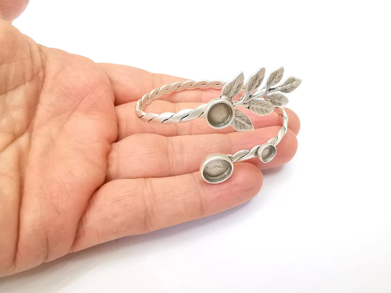 Leaf Bracelet Bezel Cuff Blank Resin Mountings Cabochon Base Setting Antique Silver Plated Brass Adjustable Bracelet Bezel (6,8,10mm) G33719