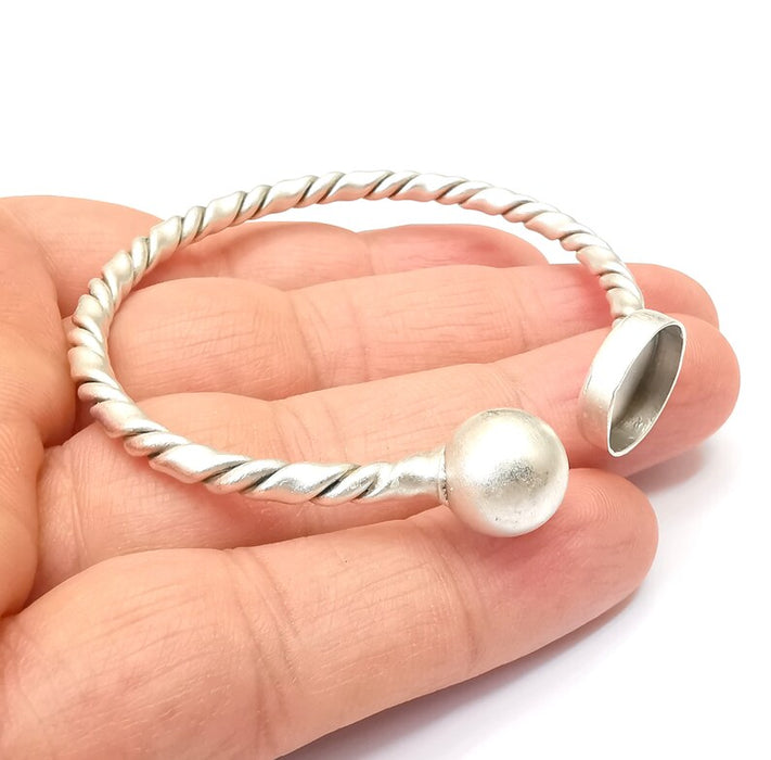 Twisted Wire Ball Head Bracelet Bezel Cuff Blank Resin Mountings Cabochon Base Settings Antique Silver Plated Brass Adjustable (14mm) G33720
