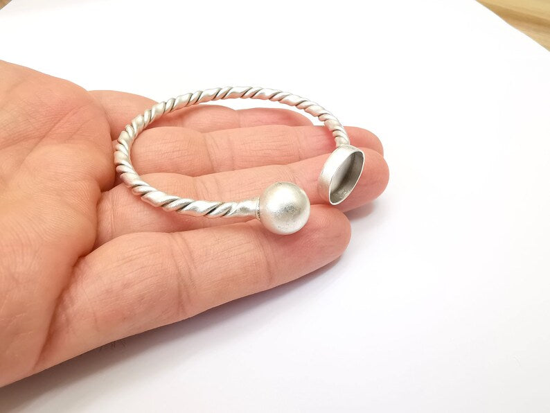 Twisted Wire Ball Head Bracelet Bezel Cuff Blank Resin Mountings Cabochon Base Settings Antique Silver Plated Brass Adjustable (14mm) G33720