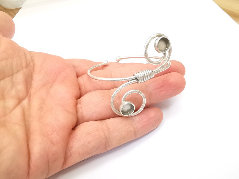Wire Bracelet Bezel Cuff Blank Resin Mountings Cabochon Base Settings Antique Silver Plated Brass Adjustable Bracelet Bezel (8mm) G33721