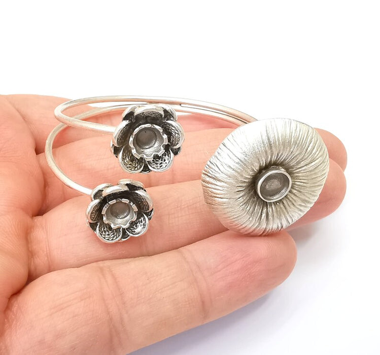 Flower Bracelet Bezel Cuff Blank Resin Mountings Cabochon Base Setting Antique Silver Plated Brass Adjustable Bracelet Bezel (6mm) G33722