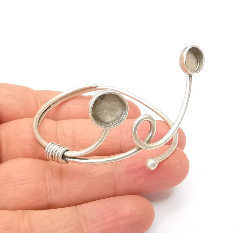 Wire Bracelet Bezel Cuff Blank Resin Mountings Cabochon Base Setting Antique Silver Plated Brass Adjustable Bracelet Bezel (8mm,10mm) G33724