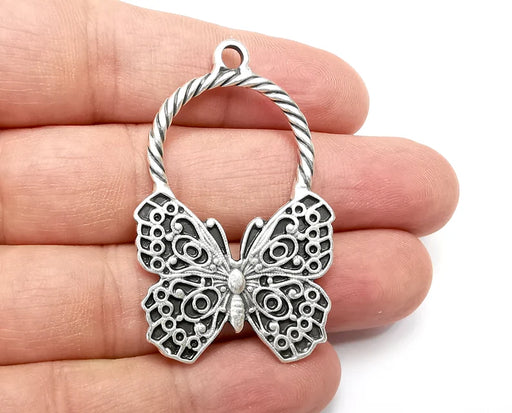 Butterfly Charms, Antique Silver Plated Dangle Charms (51x32mm) G33731