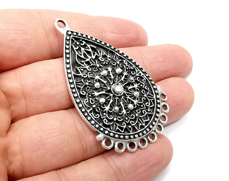 Drop Charms, Connector Antique Silver Plated Dangle Charms (56x34mm) G33736