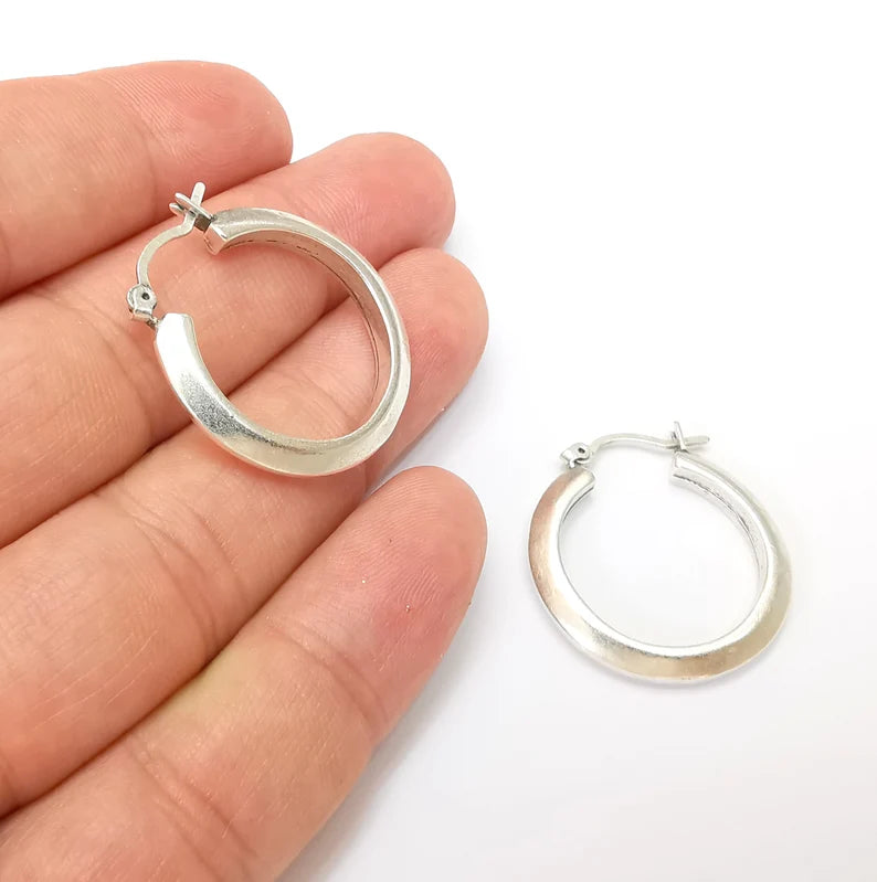 Silver Hoop Earrings, Antique Silver Plated Hoop Earring, Findings (28mm) G33813