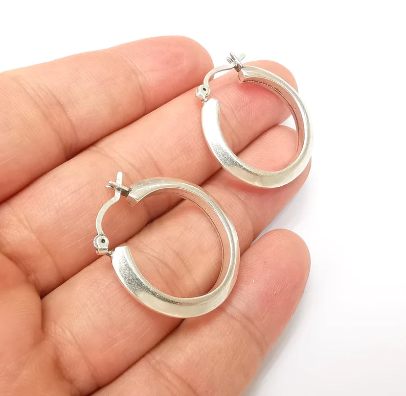 Silver Hoop Earrings, Antique Silver Plated Hoop Earring, Findings (28mm) G33813