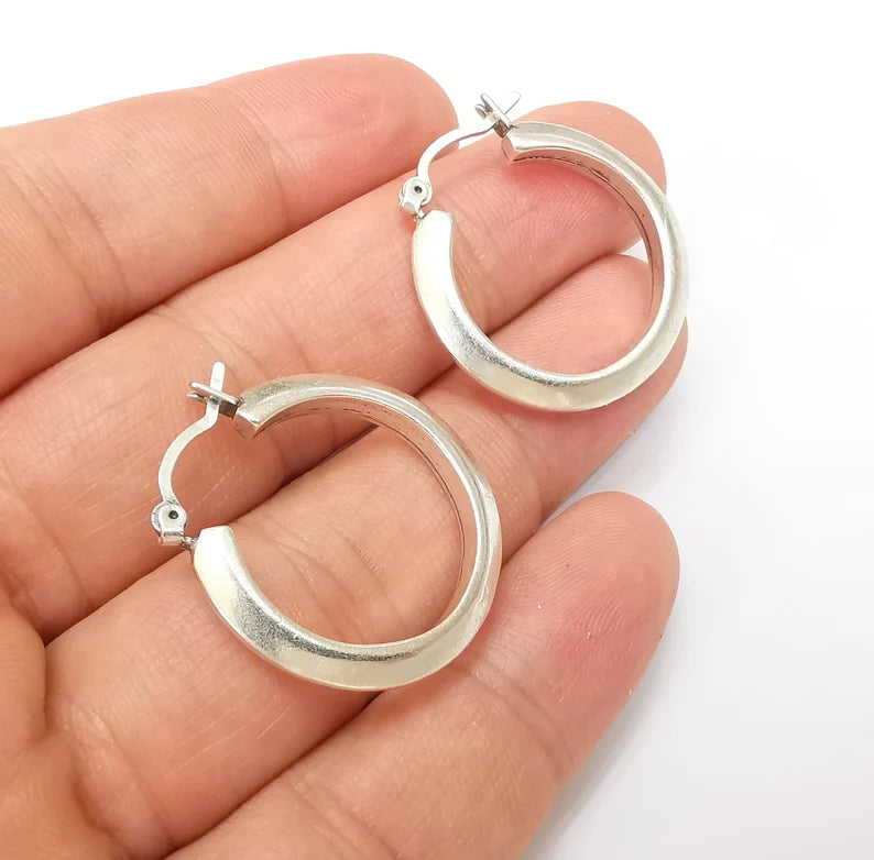 Silver Hoop Earrings, Antique Silver Plated Hoop Earring, Findings (28mm) G33813
