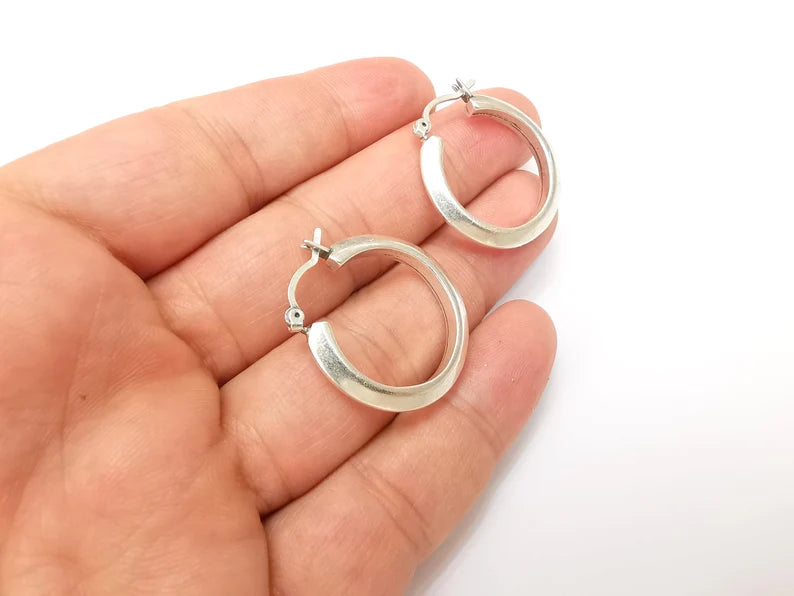 Silver Hoop Earrings, Antique Silver Plated Hoop Earring, Findings (28mm) G33813
