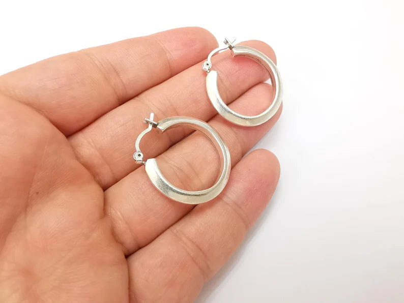 Silver Hoop Earrings, Antique Silver Plated Hoop Earring, Findings (28mm) G33813