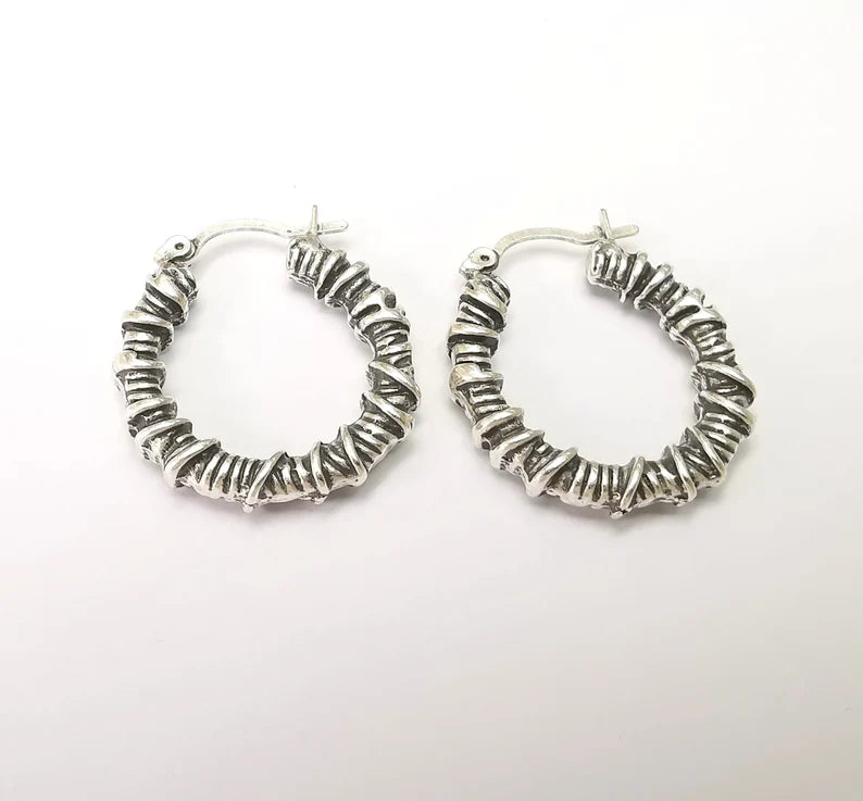 Silver Wire Wrapped Hoop Earrings, Antique Silver Plated Hoop Earring, Findings (28mm) G33814