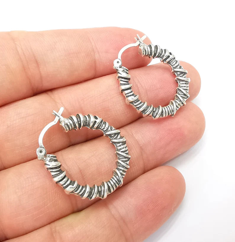 Silver Wire Wrapped Hoop Earrings, Antique Silver Plated Hoop Earring, Findings (28mm) G33814