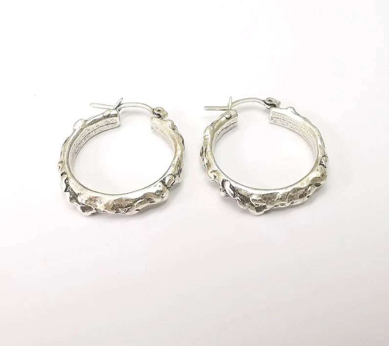 Silver Hoop Earrings, Antique Silver Plated Hoop Earring, Findings (28mm) G33816
