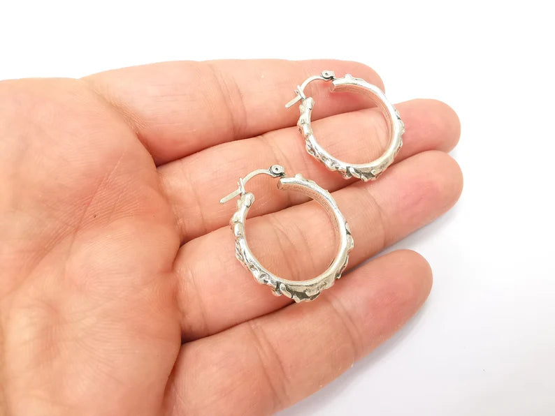 Silver Hoop Earrings, Antique Silver Plated Hoop Earring, Findings (28mm) G33816