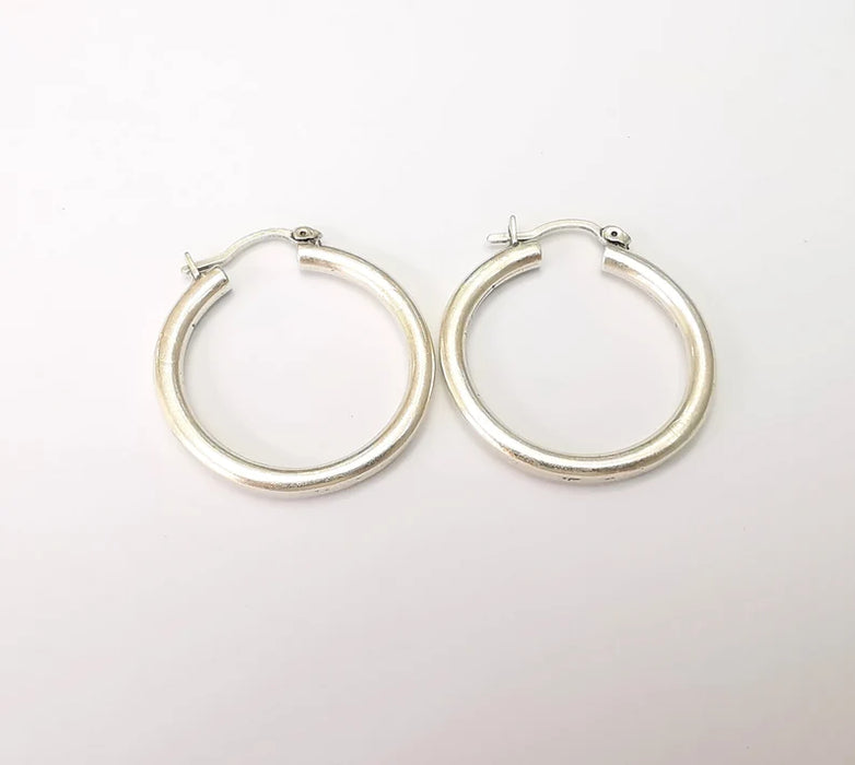 Silver Hoop Earrings, Antique Silver Plated Hoop Earring, Findings (31mm) G33819