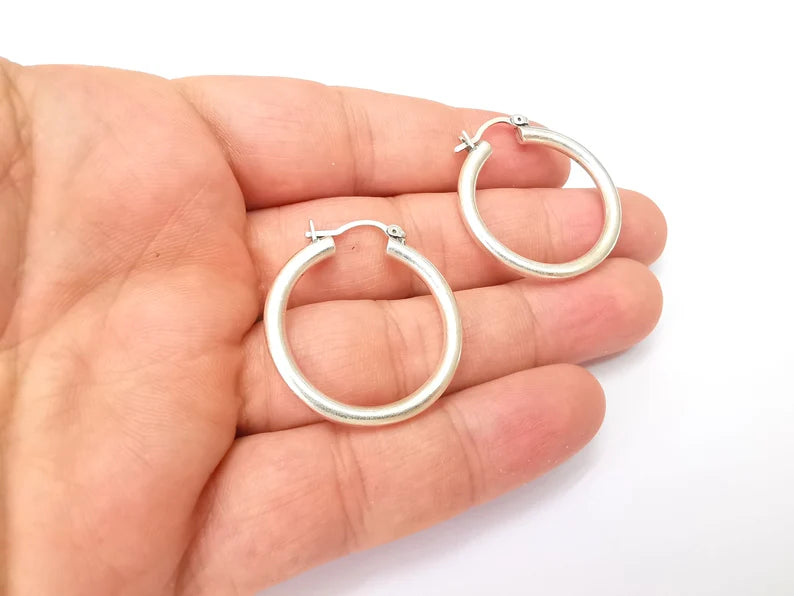 Silver Hoop Earrings, Antique Silver Plated Hoop Earring, Findings (31mm) G33819