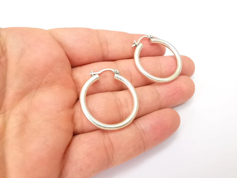 Silver Hoop Earrings, Antique Silver Plated Hoop Earring, Findings (31mm) G33819