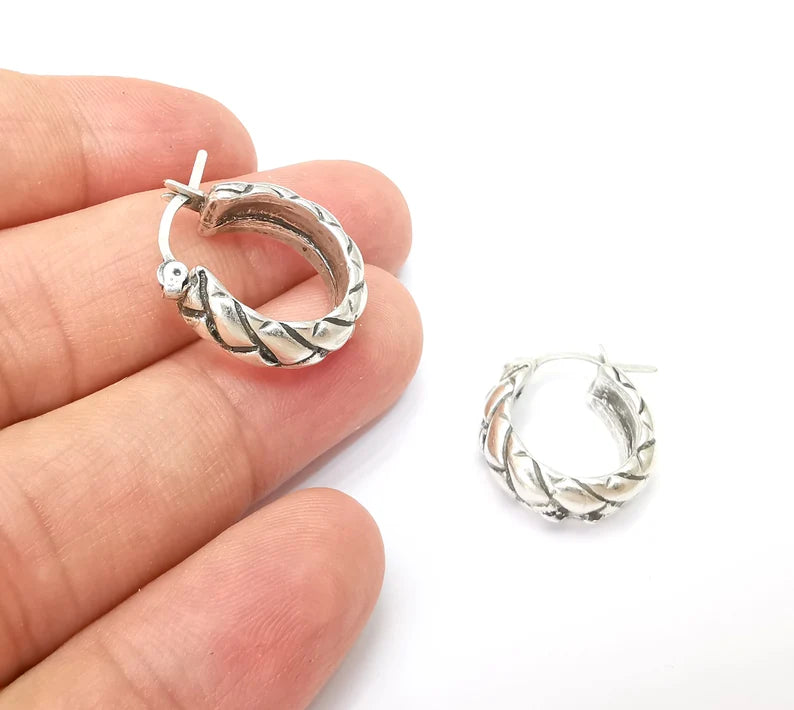 Silver Hoop Earrings, Antique Silver Plated Hoop Earring, Findings (19mm) G33818