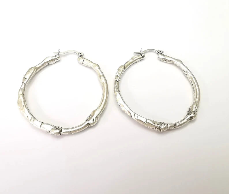 Silver Large Hoop Earrings, Antique Silver Plated Hoop Earring, Findings (44mm) G33817