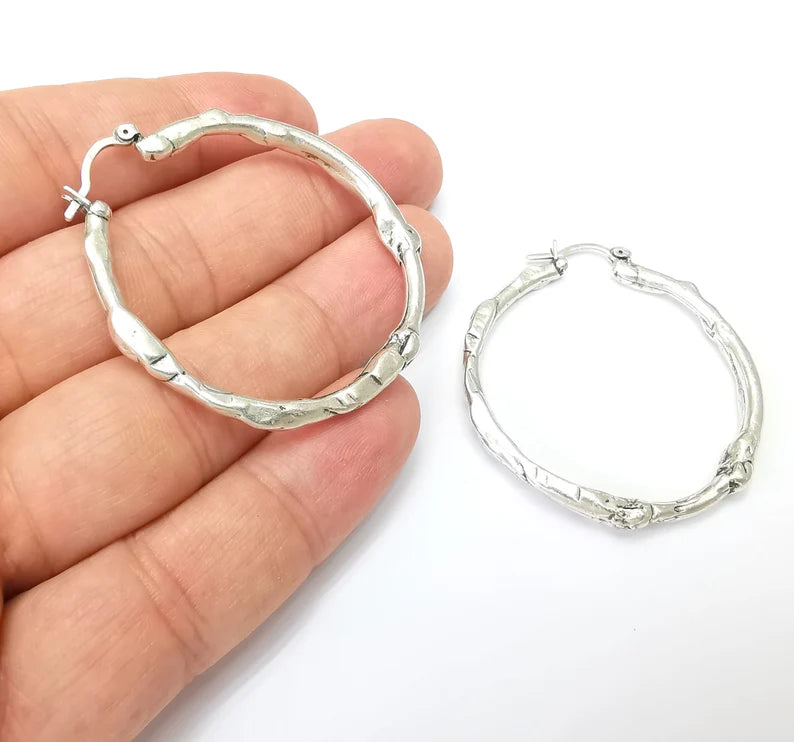 Silver Large Hoop Earrings, Antique Silver Plated Hoop Earring, Findings (44mm) G33817