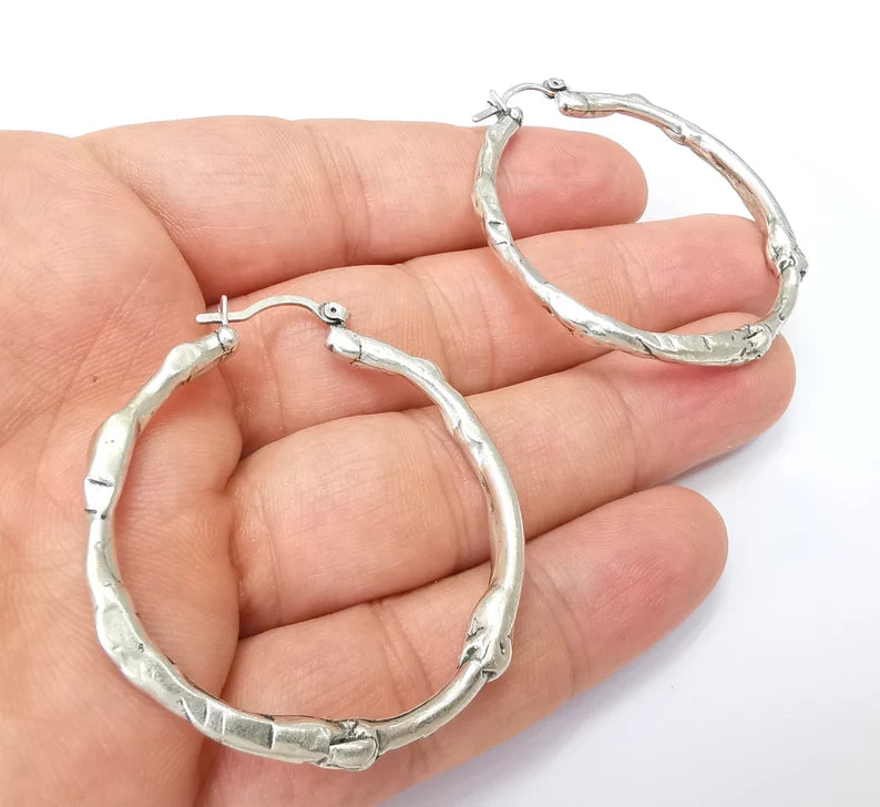 Silver Large Hoop Earrings, Antique Silver Plated Hoop Earring, Findings (44mm) G33817