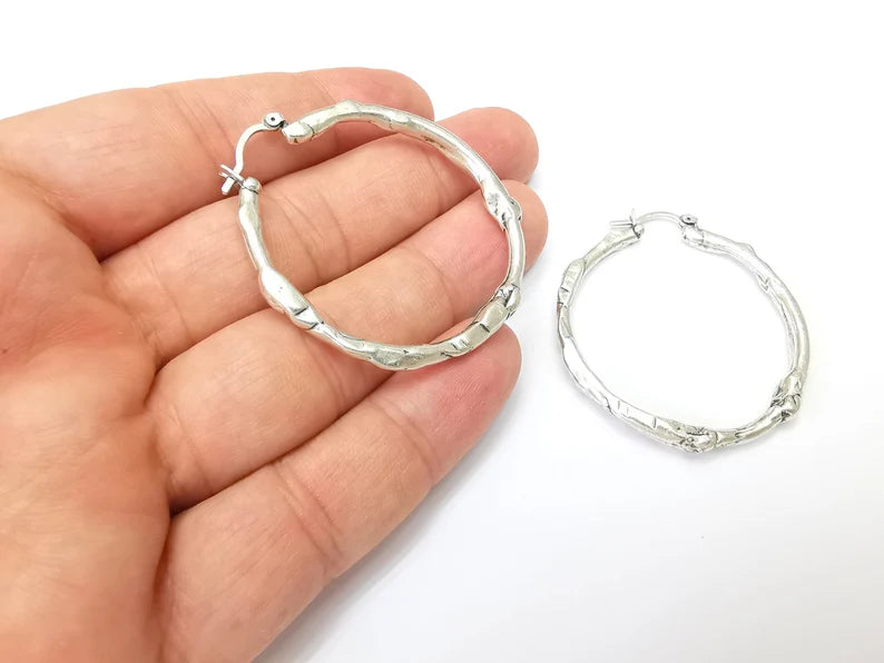 Silver Large Hoop Earrings, Antique Silver Plated Hoop Earring, Findings (44mm) G33817