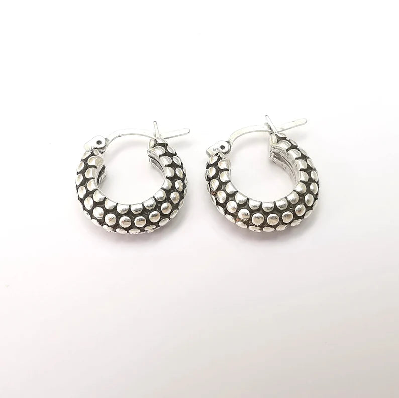 Silver Mottled Hoop Earrings, Antique Silver Plated Hoop Earring, Findings