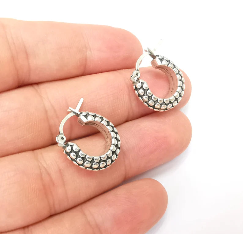 Silver Mottled Hoop Earrings, Antique Silver Plated Hoop Earring, Findings