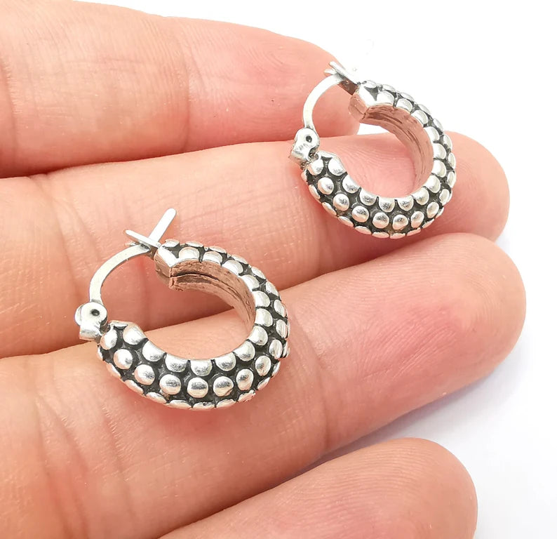 Silver Mottled Hoop Earrings, Antique Silver Plated Hoop Earring, Findings