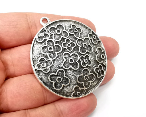 Flower Pendant, Antique Silver Plated Pendant (56x51mm) G33824