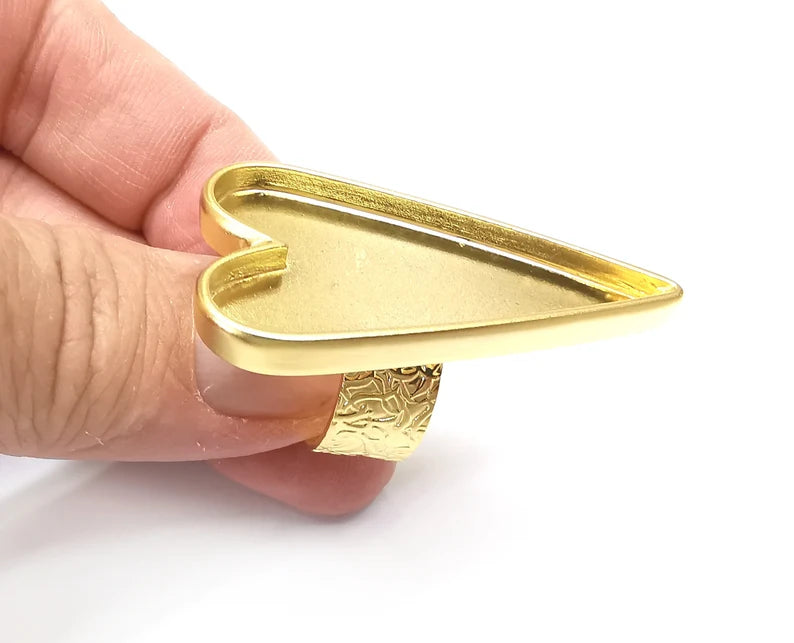 Heart Ring Blank Settings, Cabochon Mounting, Adjustable Gold Plated Resin Ring Base Bezel, Inlay Mosaic Epoxy (47x24mm) G33741