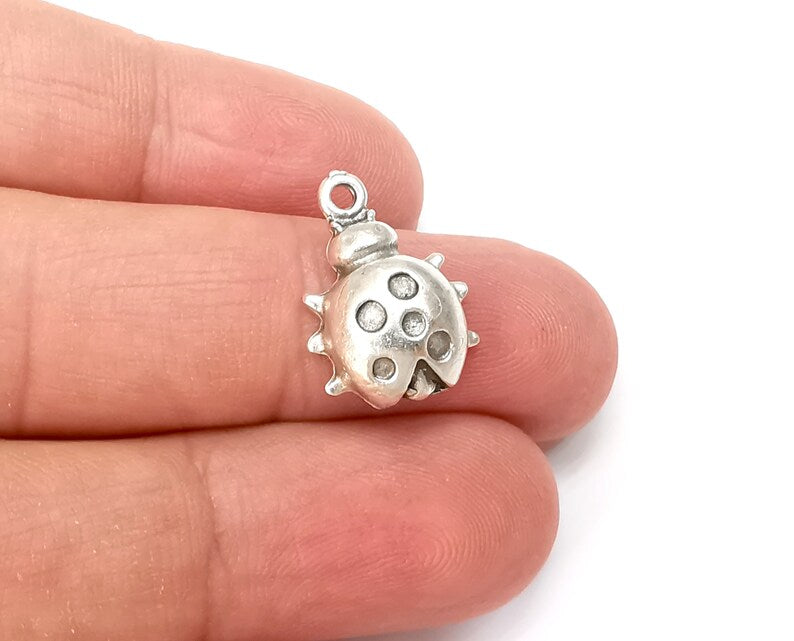 4 Lady Bird Bug Charms Antique Silver Plated Charms (19x14mm) G33829