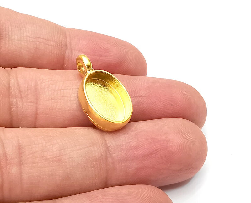 Oval Pendant Blanks, Resin Bezel Bases, Mosaic Mountings, Dry flower Frame, Polymer Clay base, Antique Gold Plated (14x10mm) G33747