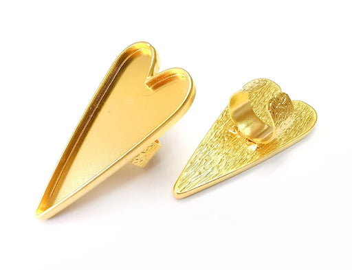 Heart Ring Blank Settings, Cabochon Mounting, Adjustable Gold Plated Resin Ring Base Bezel, Inlay Mosaic Epoxy (64x29mm) G33746