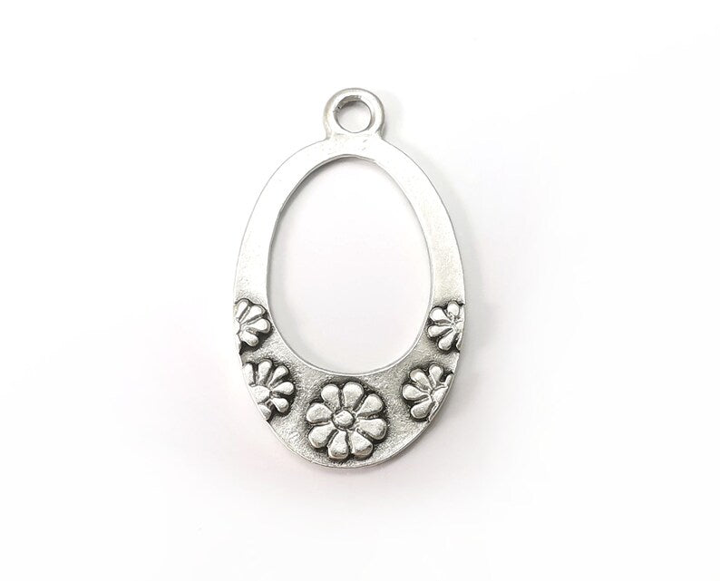 2 Flower Charms Antique Silver Plated Charms (38x22mm) G33841