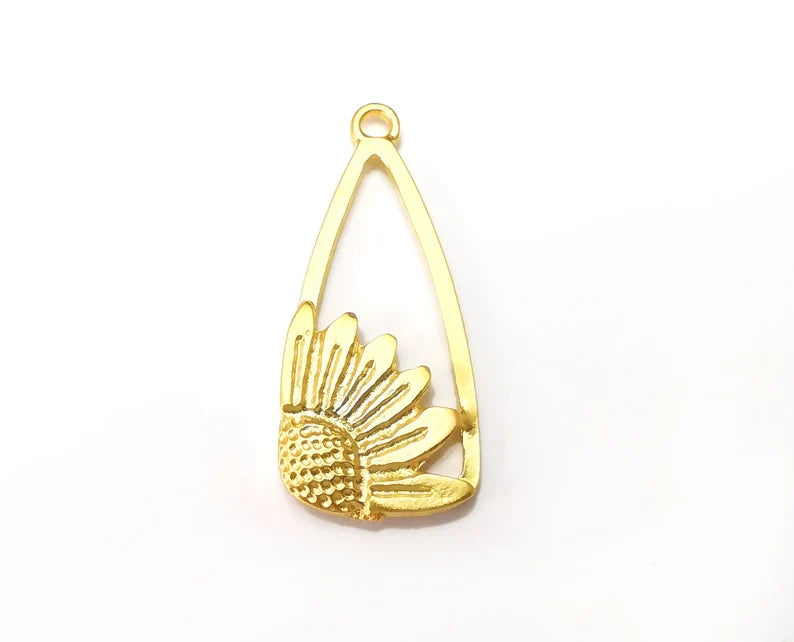 Sunflower Charms, Gold Plated DIY Charms (38x17mm) G33752